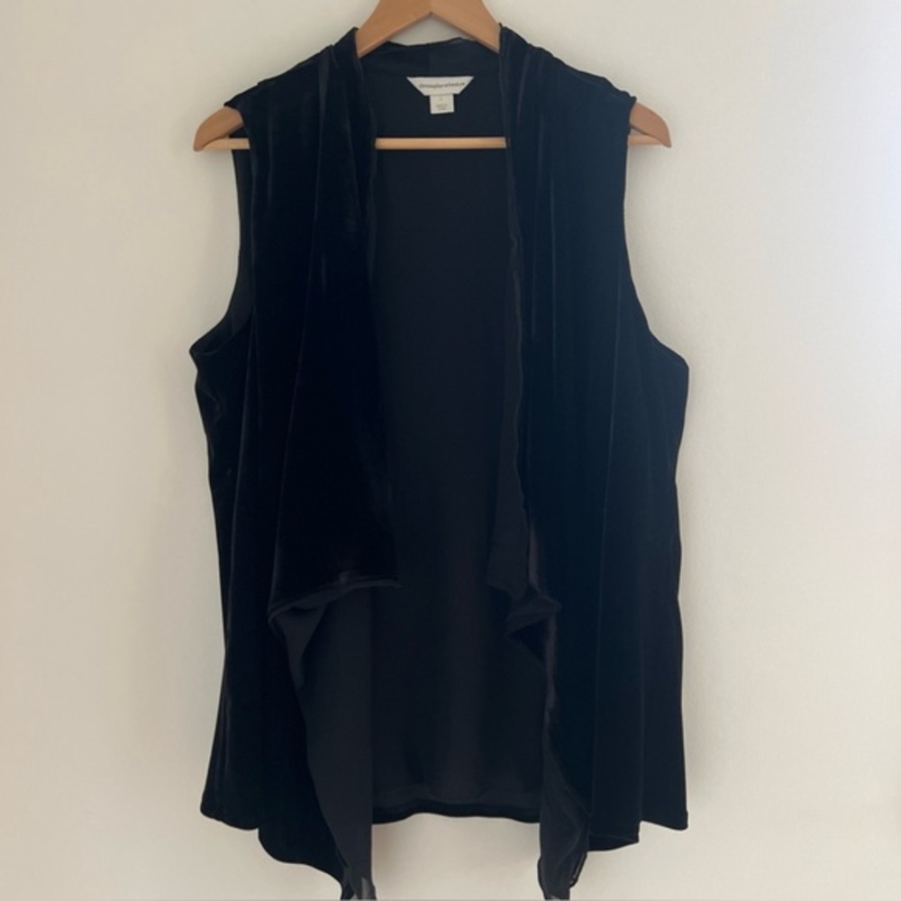 Christopher and Banks Black Velvet Vest Open Front Sleeveless Large Fairy Goth